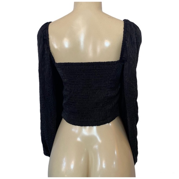 ElleJay Revolve Black Leopard Print Cropped Top Size Large Smocked Back - Picture 5 of 14